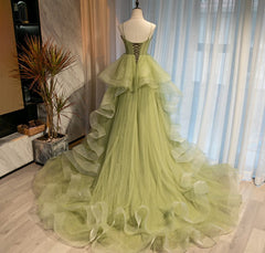 Wedding Dress Fit, Light Green Tulle Layers Ball Gown Wedding Party Dress, Long Evening Dress Prom Dress