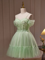 Flower Girl Dress, Light Green Tulle Short Party Dress Graduation Dress, Cute Short Formal Dress