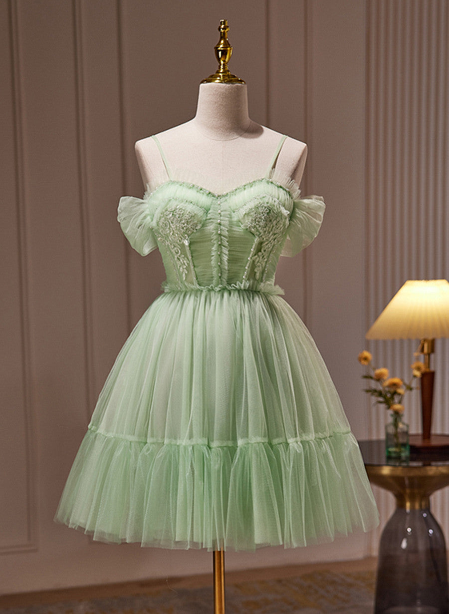 Country Wedding, Light Green Tulle Short Party Dress Graduation Dress, Cute Short Formal Dress