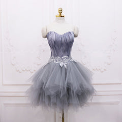 Party Dresses 2029, Light Grey Feather and Tulle Short Party Dress, Lovely Homecoming Dress