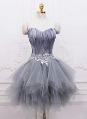 Party Dress 2031, Light Grey Feather and Tulle Short Party Dress, Lovely Homecoming Dress