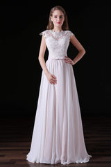 Wedding Dress Stores, Light Pink Chiffon Wedding Dresses with veil Lace Appliques Top Short Sleeve