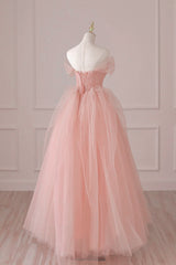 Party Dresses Europe, Light Pink Tulle Off Shoulder Lace and Beaded Prom Dress, Pink Formal Dress