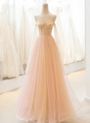 Party Dresses Fall, Light Pink Tulle Sweetheart Long Prom Dress, Pink Tulle Formal Dress