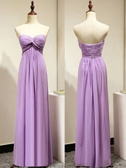 Party Dresses Long Dress, Light Purple Empire Sweetheart Bridesmaid Dresses with Ruching, Simple Chiffon Prom Dress
