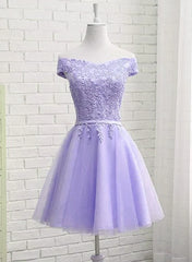 Homecoming Dresses Black Girl, Light Purple Short Bridesmaid Dress , Tulle with Lace New Formal Dresses