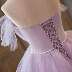 Quince Dress, Light Purple Tulle Ball Gown Long Sweet 16 Dress, Off Shoulder Light Purple Formal Dress