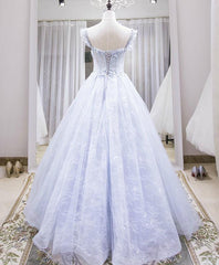 Prom Dress Brands, Light purple tulle lace long prom dress, blue evening dress