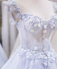 Prom Dresses For 034, Light purple tulle lace long prom dress, blue evening dress