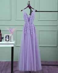 Formal Dress Stores Near Me, Light Purple Tulle Long Party Dress , A-line Bridesmaid Dress