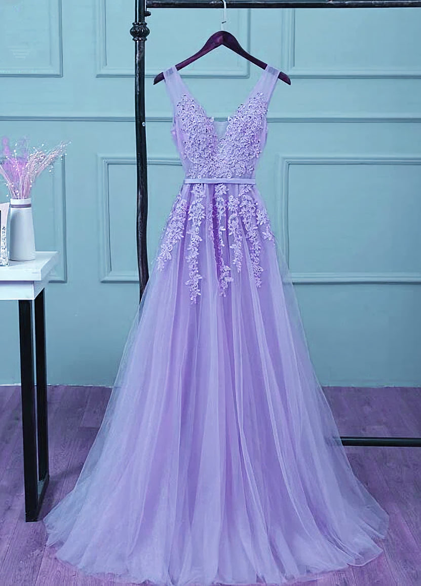 Formal Dress Store Near Me, Light Purple Tulle Long Party Dress , A-line Bridesmaid Dress