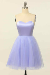 Dinner Outfit, Lilac A-line Strapless Sweetheart Lace-Up Back Mini Homecoming Dress