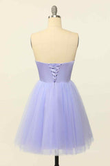 Party Dresses Short Tight, Lilac A-line Strapless Sweetheart Lace-Up Back Mini Homecoming Dress