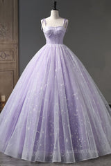Prom Dress 2020, Lilac Bow Tie Shoulder Prints Long Prom Dress