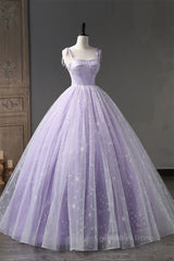 Prom Dresses2020, Lilac Bow Tie Shoulder Prints Long Prom Dress