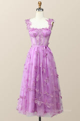 Wedding Pictures, Lilac Butterfly Tulle A-line Midi Homecoming Dress