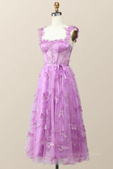 Bridesmaid Dresses Chicago, Lilac Butterfly Tulle A-line Midi Homecoming Dress
