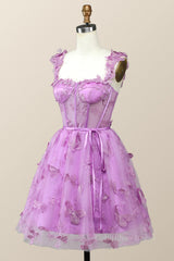 Slip Dress, Lilac Butterfly Tulle A-line Short Homecoming Dress