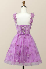 Cute Prom Dress, Lilac Butterfly Tulle A-line Short Homecoming Dress