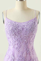 Formal Dress Party Wear, Lilac Sheath Scoop Neck Lace-up Back Applique Mini Homecoming Dress