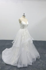 Wedding Dress Lace Sleeves, Long A-line Sweetheart Appliques Spaghetti Strap Tulle Wedding Dress