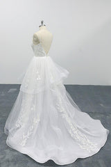 Wedding Dresses Laced Sleeves, Long A-line Sweetheart Appliques Spaghetti Strap Tulle Wedding Dress