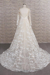 Wedding Dressed Long Sleeve, Long A-line Sweetheart Applqiues Tulle Wedding Dress with Sleeves
