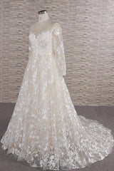 Wedding Dresse Long Sleeve, Long A-line Sweetheart Applqiues Tulle Wedding Dress with Sleeves