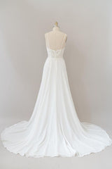 Wedding Dresses A Line Lace, Long A-line Sweetheart Spaghetti Strap Appliques Chiffon Wedding Dress