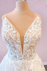 Wedding Dress Different, Long A-Line Sweetheart Spaghetti Straps Tulle Wedding Dress
