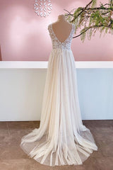 Wedding Dress Styles, Long A-Line Sweetheart Tulle Backless Wedding Dress With Floral Lace