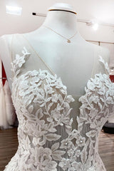 Wedding Dresses Straps, Long A-line Sweetheart Tulle Open Back Wedding Dress