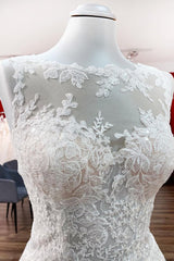 Wedding Dress Sleeves Lace, Long A-line Tulle Jewel Lace Appliques Wedding Dresses
