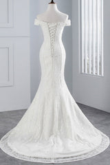 Wedding Dress Styled, Long Mermaid Lace Off Shoulder Lace-up Wedding Dress