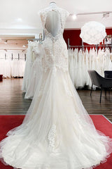 Weddings Dresses Styles, Long Mermaid Lace Sweetheart Open Back Wedding Dress with Appliques Lace