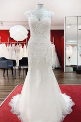 Wedding Dresse Styles, Long Mermaid Lace Sweetheart Open Back Wedding Dress with Appliques Lace