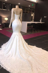 Wedding Dress Perfect For Summer, Long Mermaid Sweetheart Appliques Lace Wedding Dress