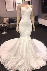 Wedding Dress Backs, Long Mermaid Sweetheart Appliques Lace Wedding Dress