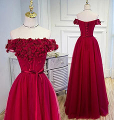Evening Dress 1928, Long Party Dress, Off Shoulder Dark Red Prom Dress