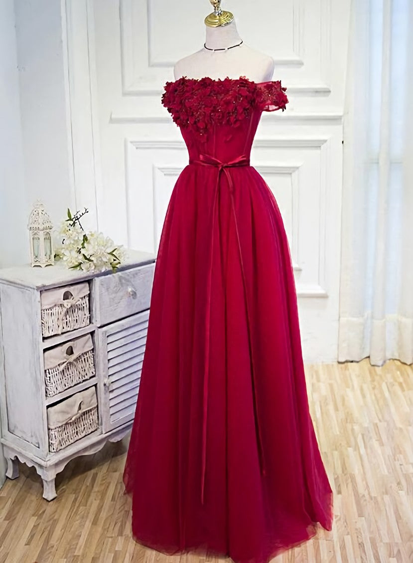 Evening Dresses 1928S, Long Party Dress, Off Shoulder Dark Red Prom Dress