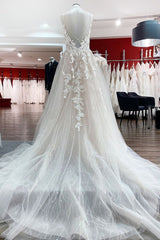 Wedding Dress 2026, Long Princess Tulle V Neck Sequins Lace Appliques Wedding Dress