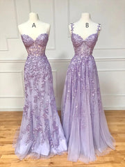 Party Dresses For Teens, Long Purple Lace Prom Dresses,Unique A Line Formal Evening Dress