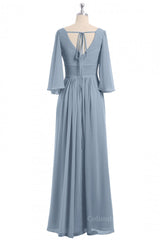 Bridesmaid Dresses Lavender, Long Sleeve Empire Dusty Blue Long Bridesmaid Dress
