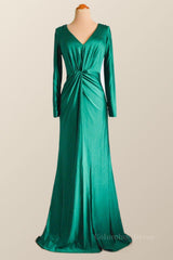 Formal Dresses 2027, Long Sleeves Green Knotted Front Gown