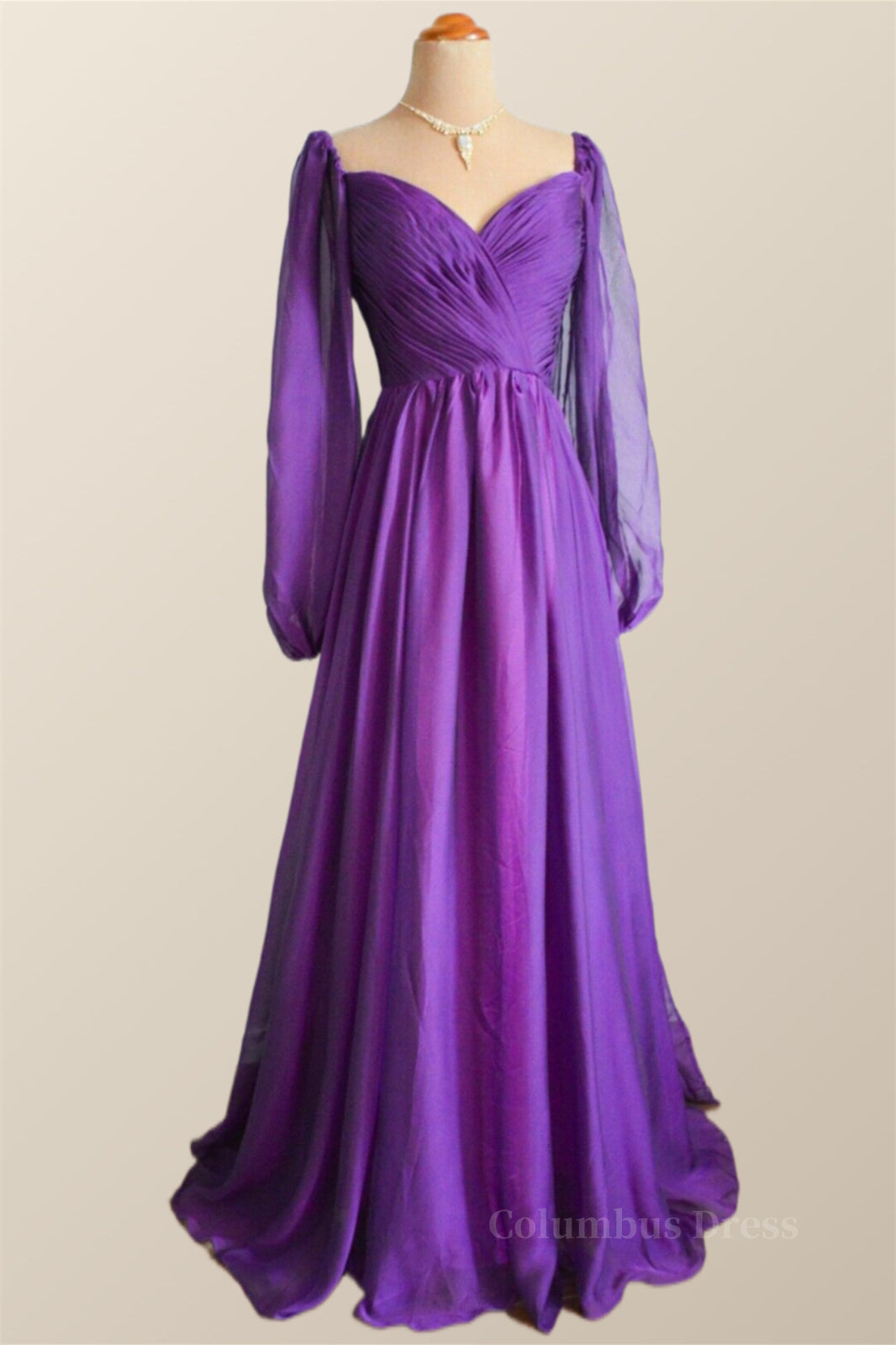 Formal Dresses To Wear To A Wedding, Long Sleeves Purple A-line Long Formal Dress