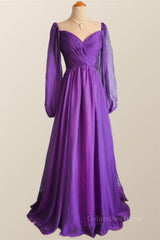Formal Dress Inspo, Long Sleeves Purple A-line Long Formal Dress