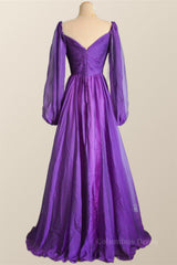Formal Dresses And Evening Gowns, Long Sleeves Purple A-line Long Formal Dress