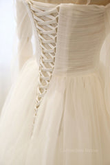 Wedding Dress Sale, Long Sleeves White Tulle Prom Wedding Dresses, Long Sleeves White Tulle Formal Evening Dresses