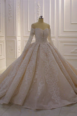 Wedding Dresses Trends, Long Sleevess Ball Gown Off the shoulder Sequins Wedding Dress