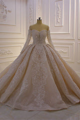 Wedding Dresses Collection, Long Sleevess Ball Gown Off the shoulder Sequins Wedding Dress